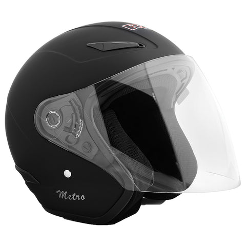 Classic open-face Jet helmet with a built-in visor for convenience.