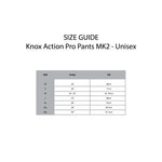 KNOX Size Chart Action Pro Pants - Unisex