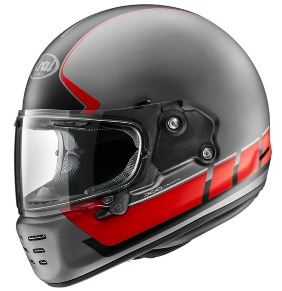 The Arai Concept-X blends retro design with advanced safety, featuring a lightweight PB e-cLc shell, peripheral belt reinforcement, and VAS-VC shield for top-tier protection and aerodynamics.